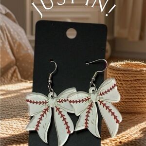 Baseball Stitch Bow Earrings